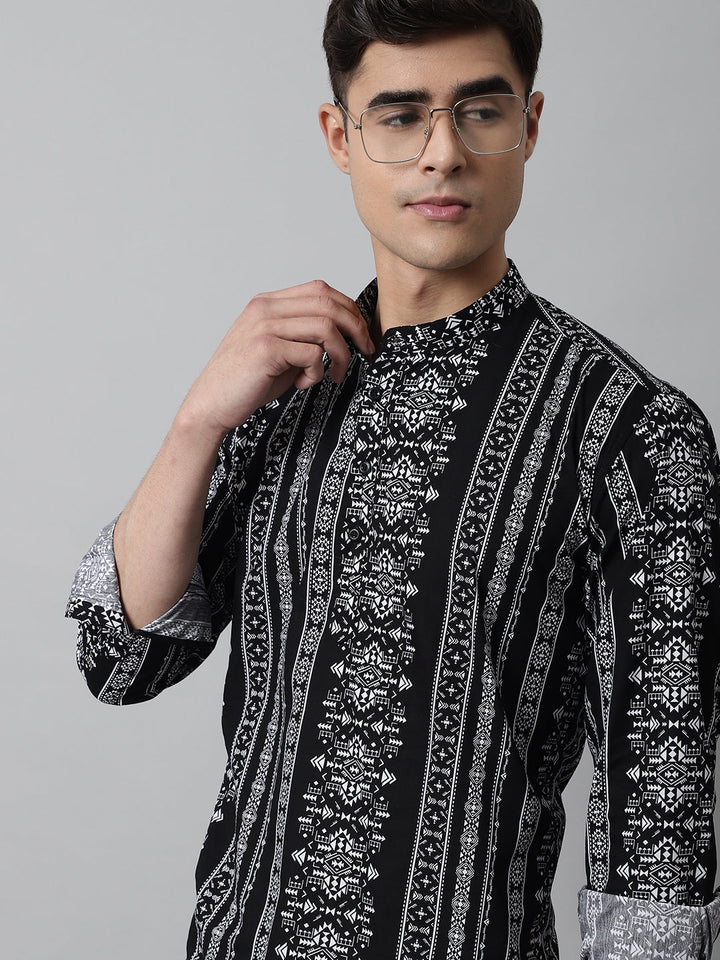 Artistic Splendor All Over Printed Pure Cotton Kurta - Black