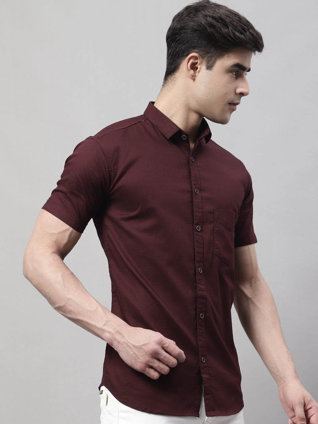 Unique and Fashionable Pure Cotton Half shirt - Wine