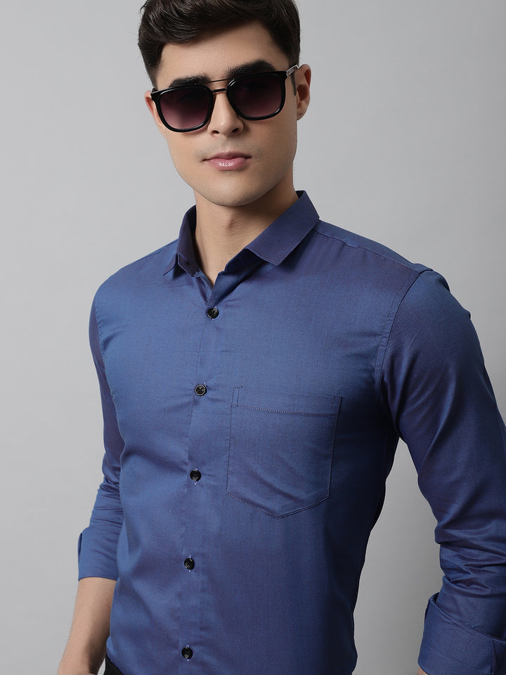 Tailored fit & Comfortable Solid Cotton Shirt - Blue