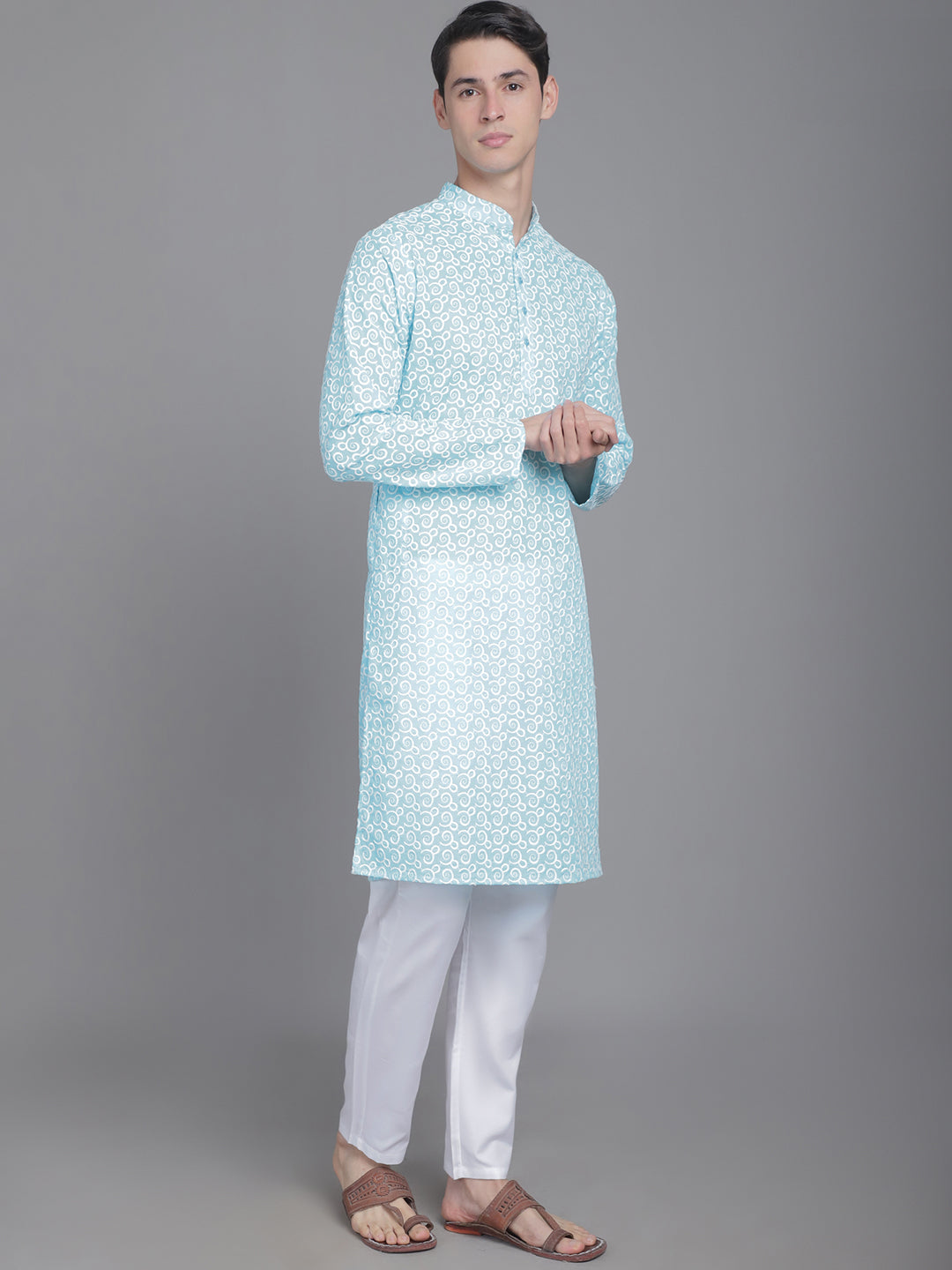 Cotton Comfort men's Kurta with Overall Embroidery - Firozy
