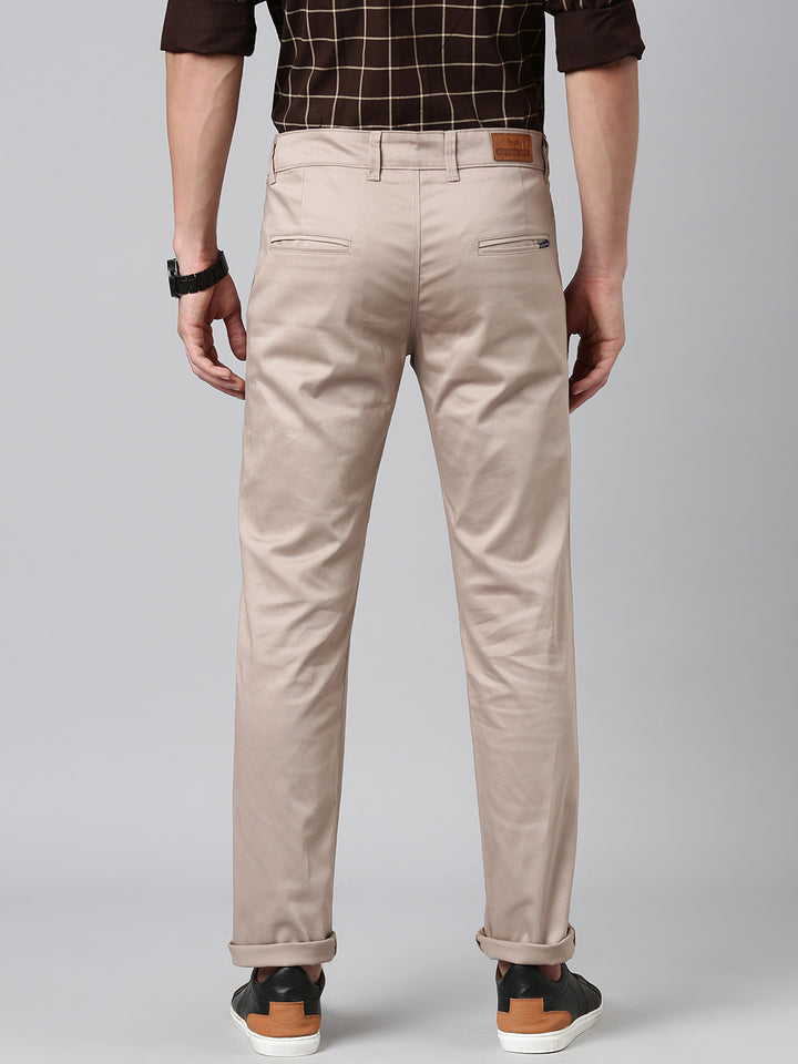 Majestic Man Regular Fit Satin Finish Cotton Casual Solid Chinos Trouser - Dark Cream