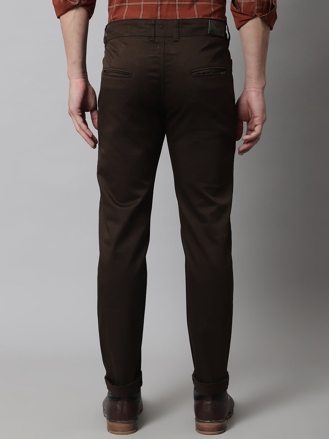 Majestic Man Regular Fit Satin Finish Cotton Casual Solid Chinos Trouser - Brown