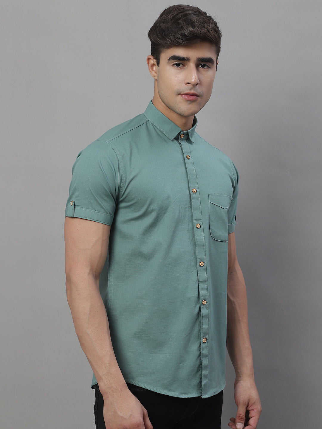 Kicky Pure Cotton Half sleeves Solid Shirt - Dusty Teal