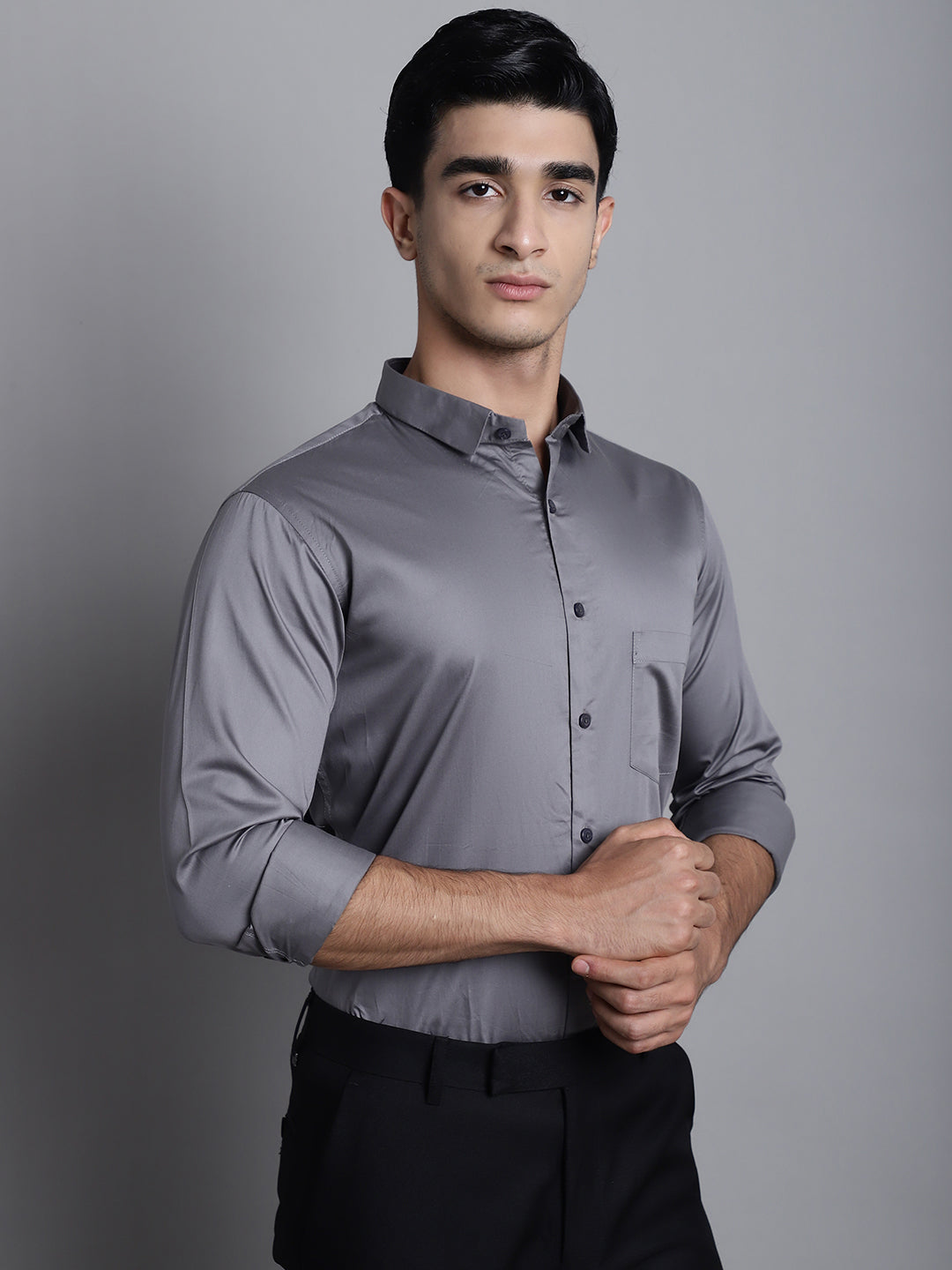 Paramount Pure Cotton Solid Shirt - Dark Grey