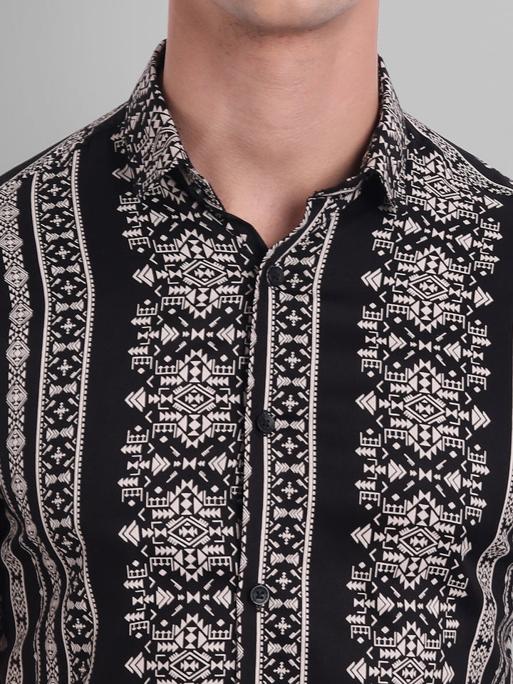 Influence Printed Half Sleeves Shirt - Black