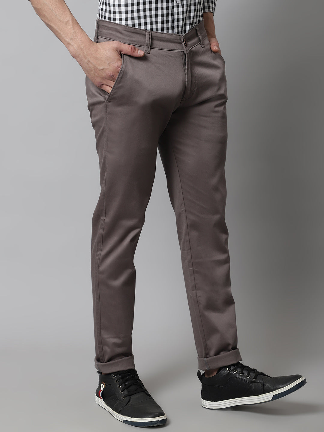 Majestic Man Regular Fit Satin Finish Cotton Casual Solid Chinos Trouser - Graphite