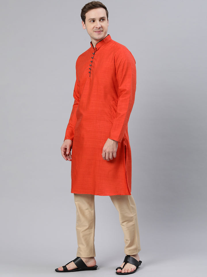 Majestic Man Regular Woven Design Fancy Long Kurta - Orange
