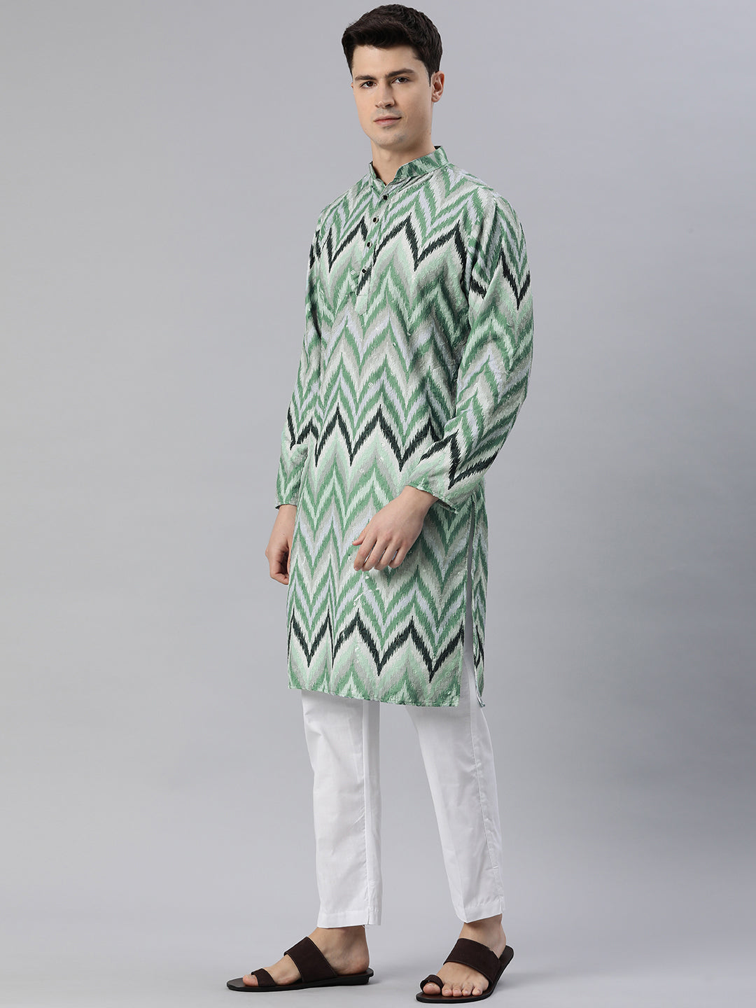 Exquisite Elegance Embroidered Long Kurta-Green Grey