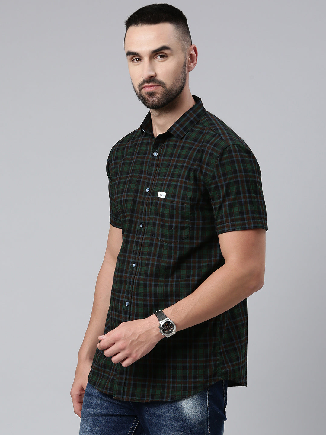 Majestic Man Checkered Half Sleeve Shirt - Green