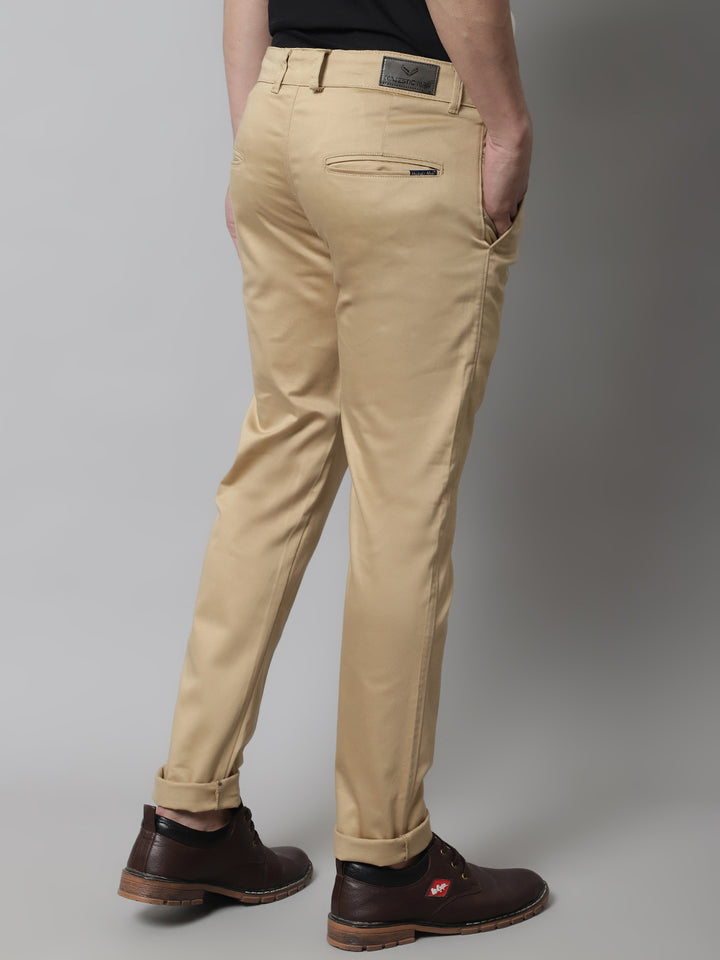 Majestic Man Regular Fit Satin Finish Cotton Casual Solid Chinos Trouser - Beige
