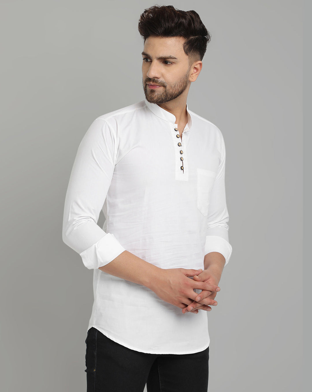 Classic Elegance pure cotton solid Short kurta - White