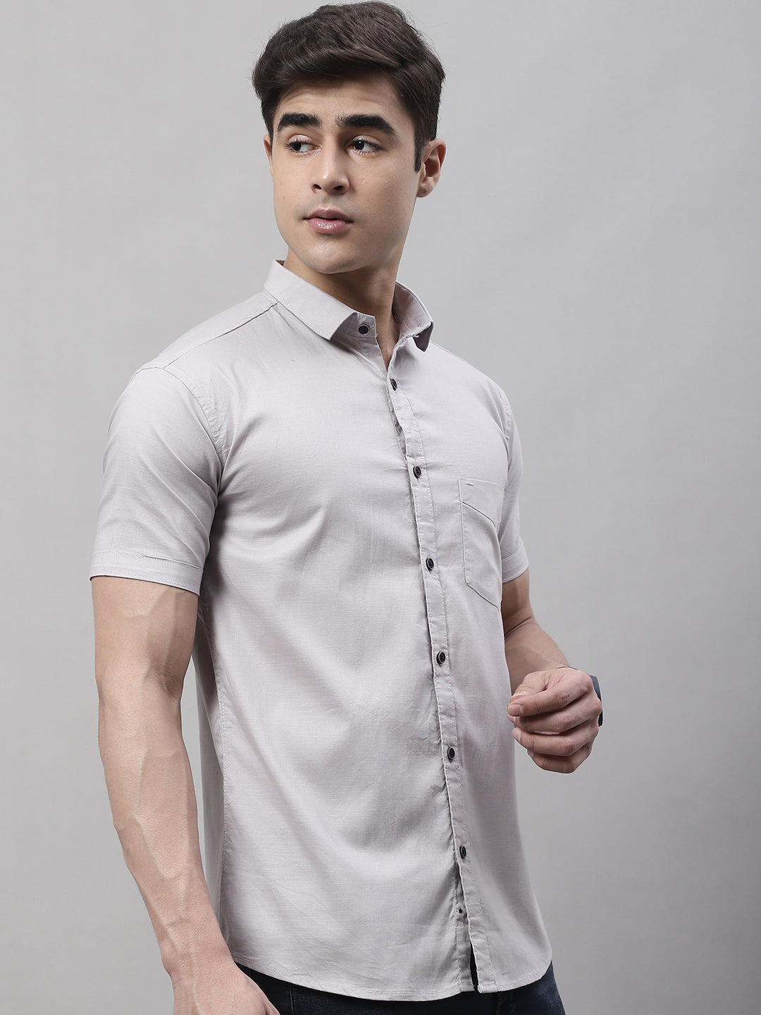 Unique and Fashionable Pure Cotton Half shirt - Light Grey