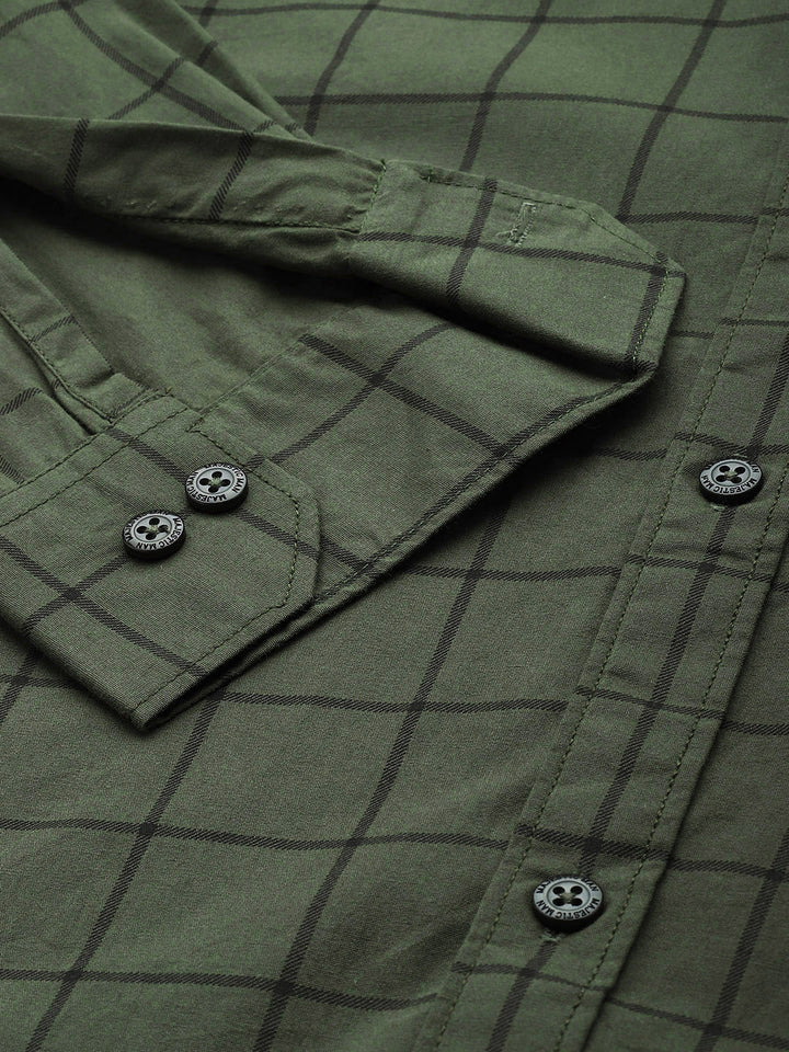 Majestic Man Checkered Slim fit Cotton Casual Shirt - Army Green