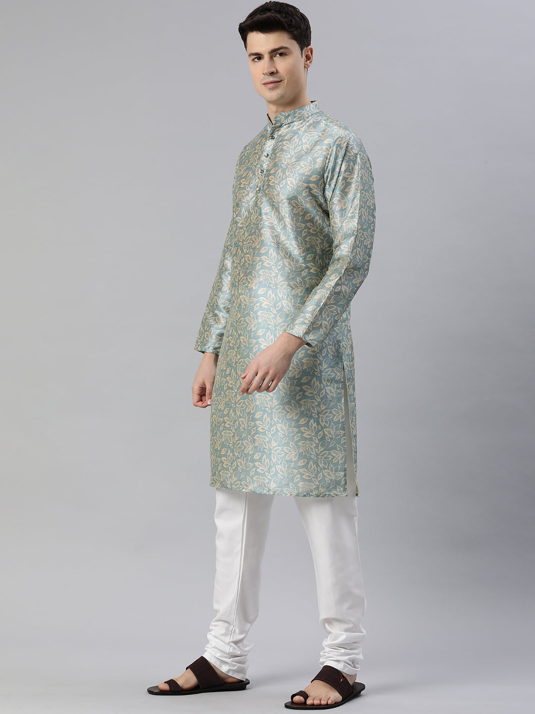 Timeless Elegance Long Kurtas-Beige Blue