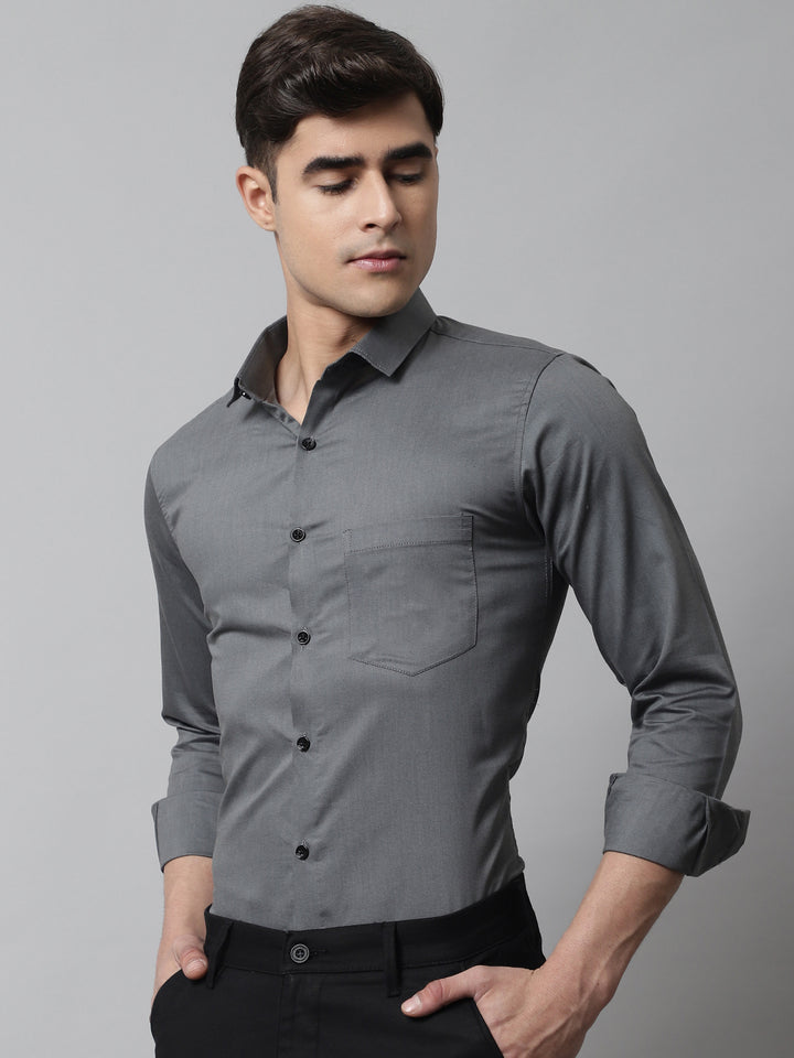 Tailored fit & Comfortable Solid Cotton Shirt - Dark Grey