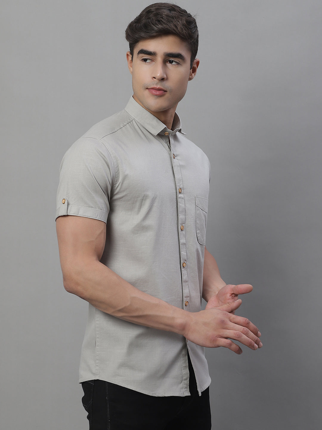 Kicky Pure Cotton Half sleeves Solid Shirt - Light Grey