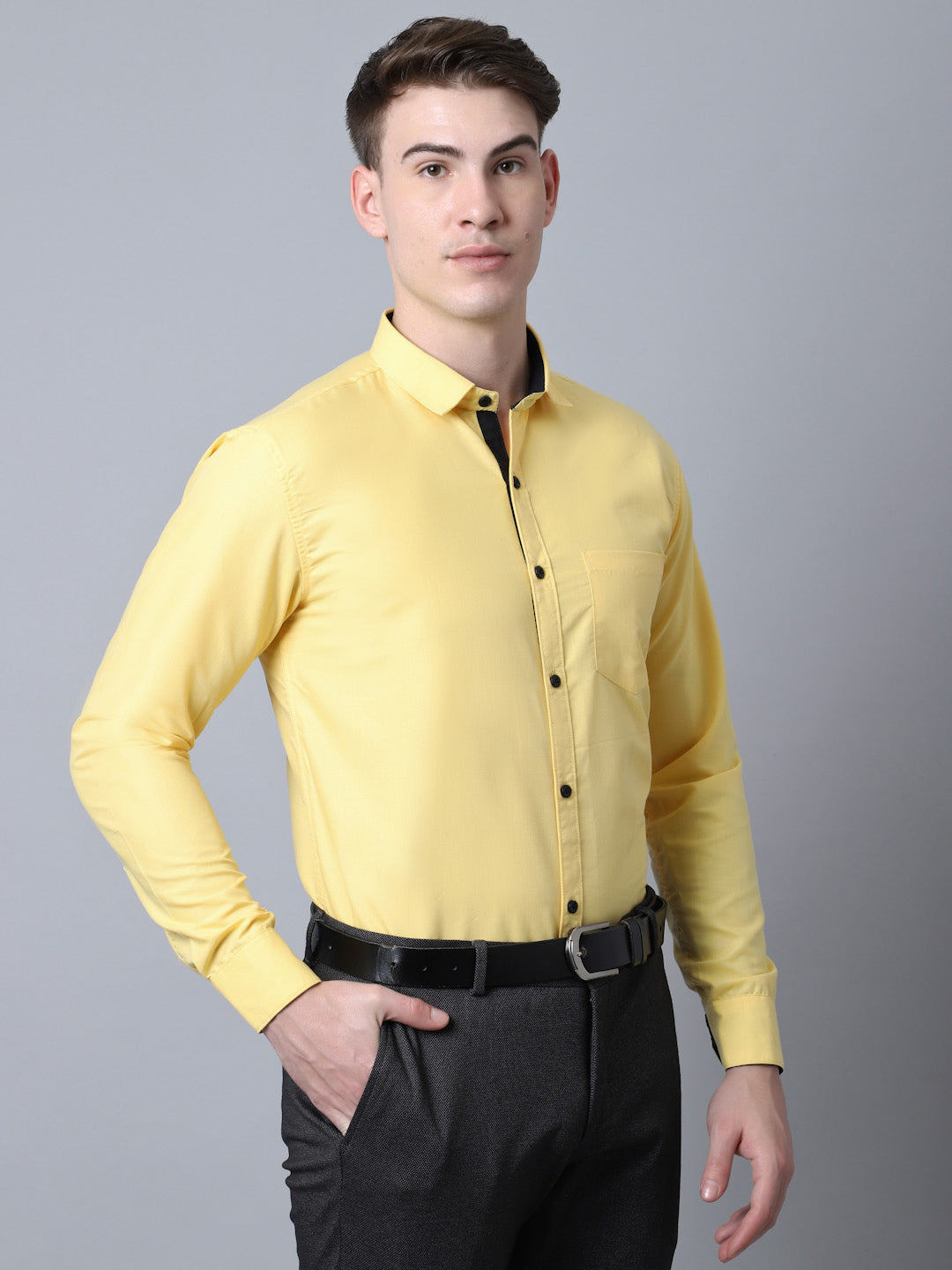 Majestic Man Versatile Solid Formal Shirt - Lemon