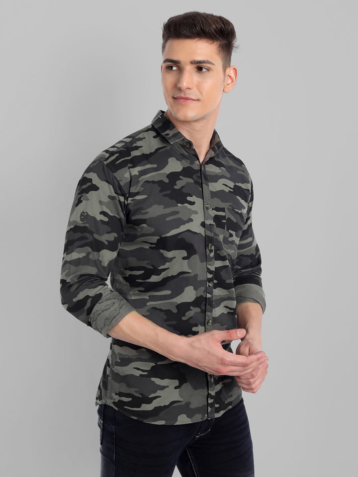 Military Print Casual Pure Cotton shirt - Grey