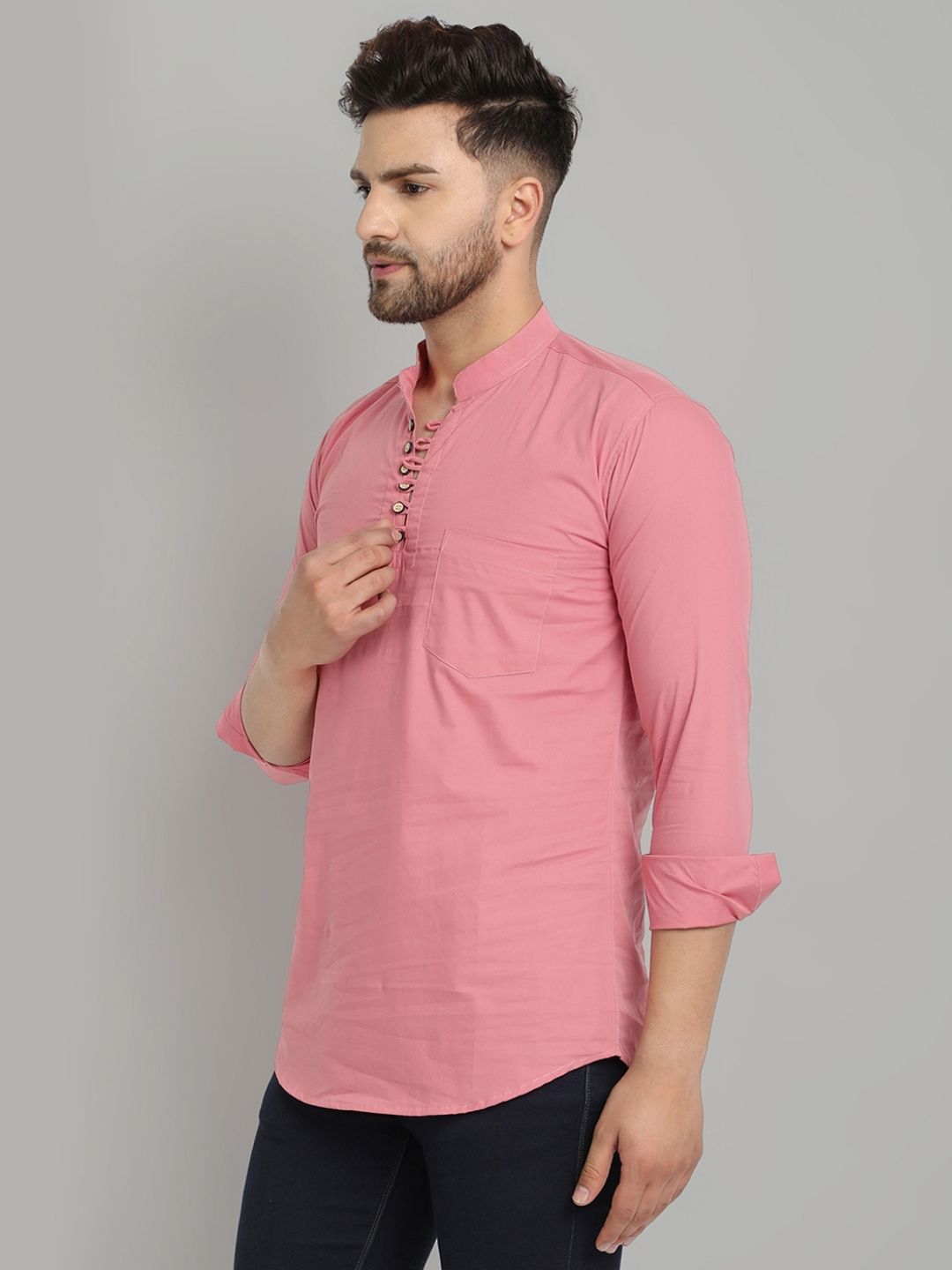 Classic Elegance pure cotton solid Short kurta - Pastel Pink