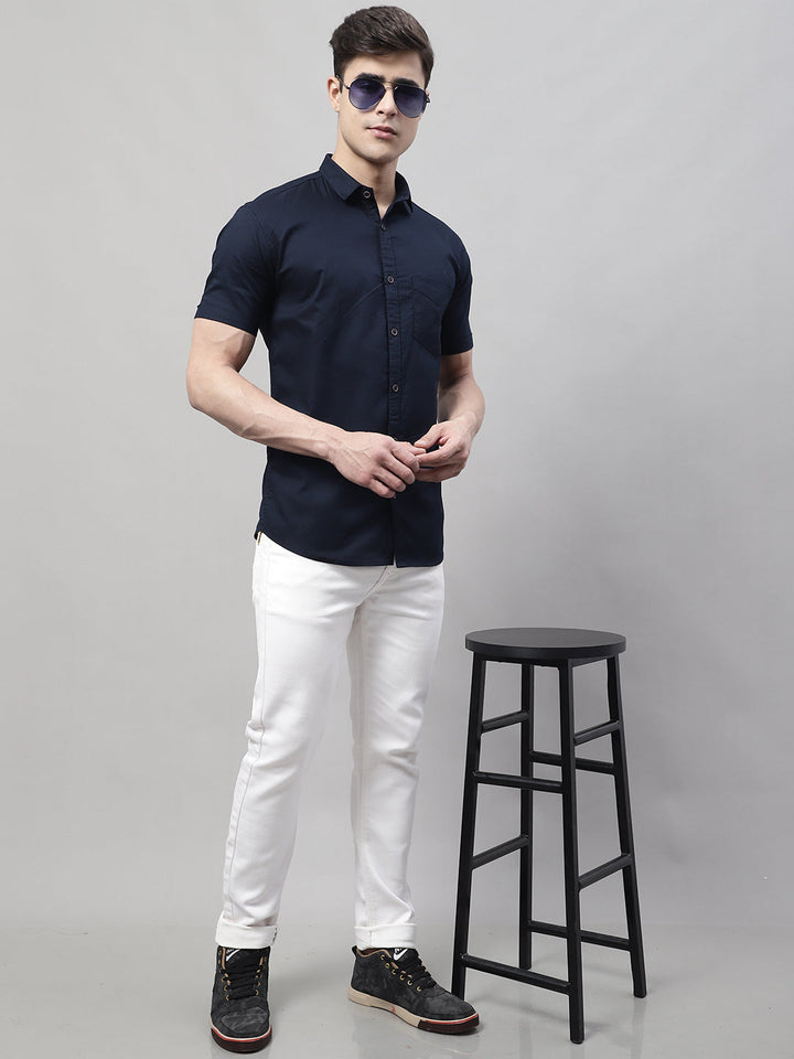 Unique and Fashionable Pure Cotton Half shirt - Navy Blue