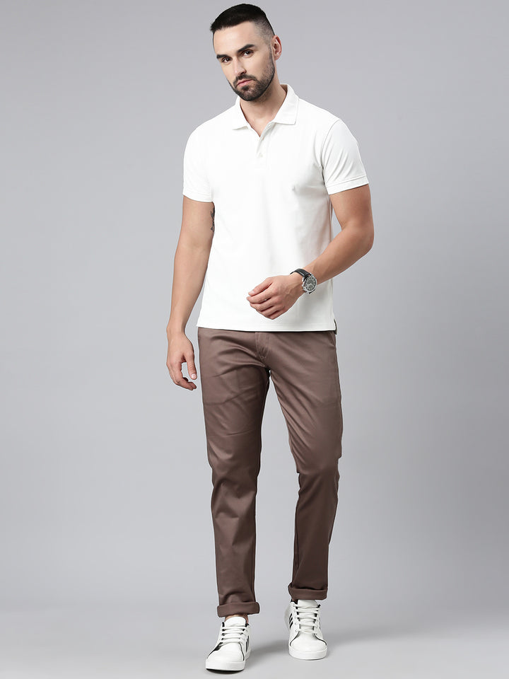 Majestic Man Regular Fit Satin Finish Cotton Casual Solid Chinos Trouser - Metal Brown