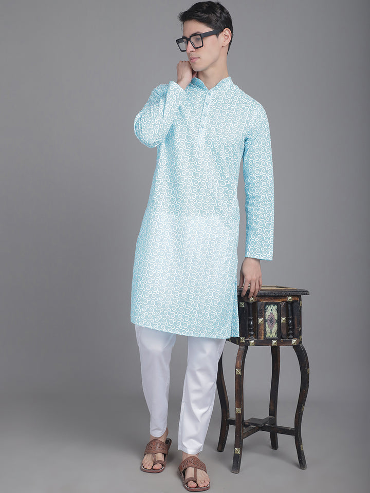 Cotton Comfort men's Kurta with Overall Embroidery - Firozy