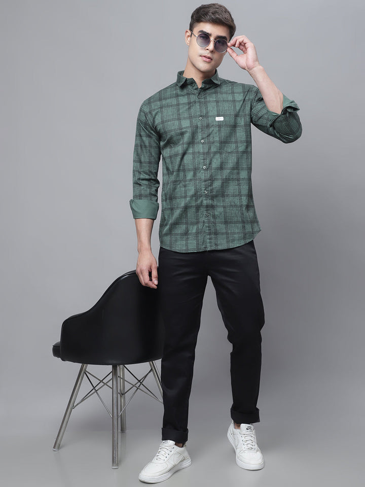 Classy Pure Cotton Checkered Shirt - Bottle Green