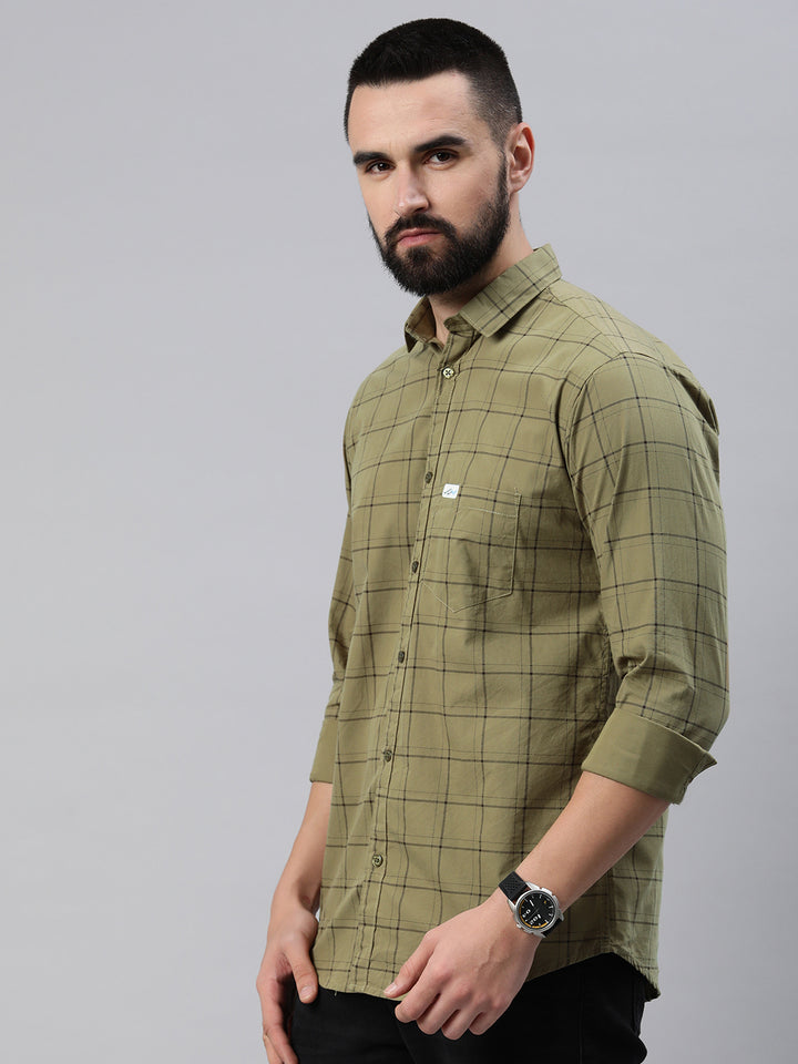 Majestic Man Checkered Slim fit Cotton Casual Shirt - Dusty Olive