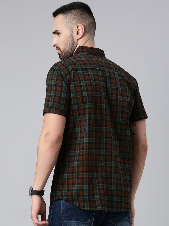 Majestic Man Checkered Half Sleeve Shirt - Rust