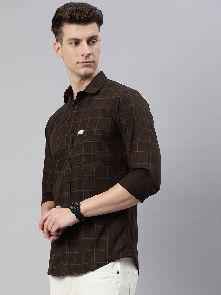 Majestic Man Checkered Slim fit Cotton Casual Shirt - Dark Brown
