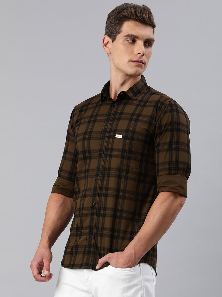 Majestic Man Checkered Slim fit Cotton Casual Shirt - Brown