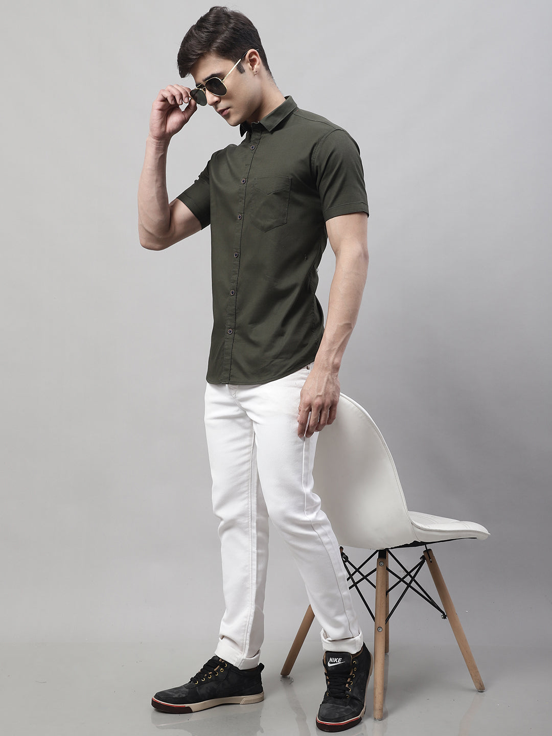 Unique and Fashionable Pure Cotton Half shirt - Olive