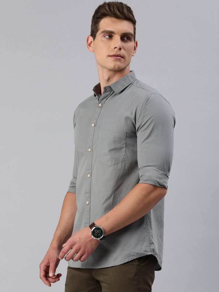 Pure Cotton Casual Men's Shirt - Dark Grey