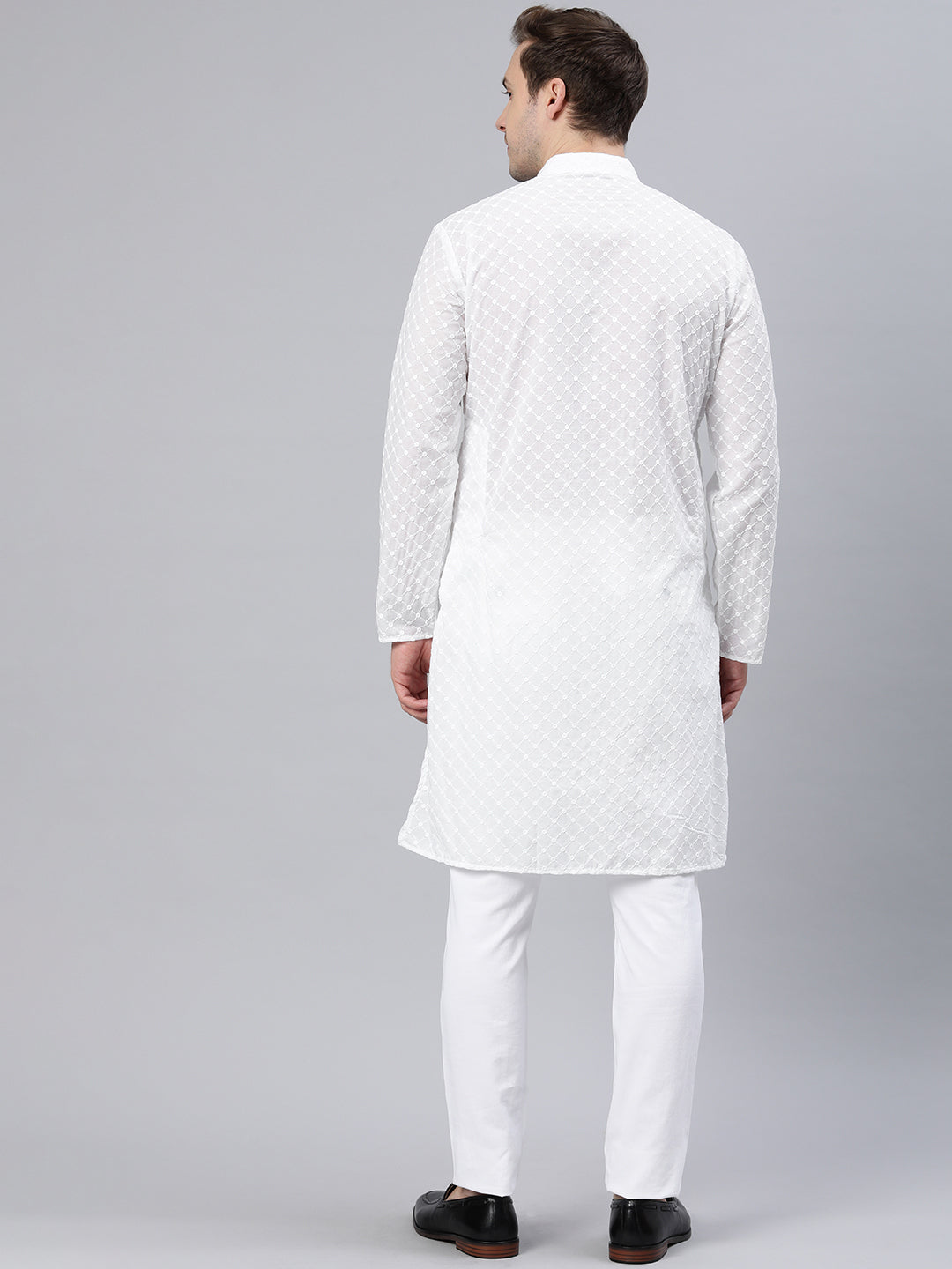 Majestic Man Ethnic Motifs Embroidered Long Kurta - White