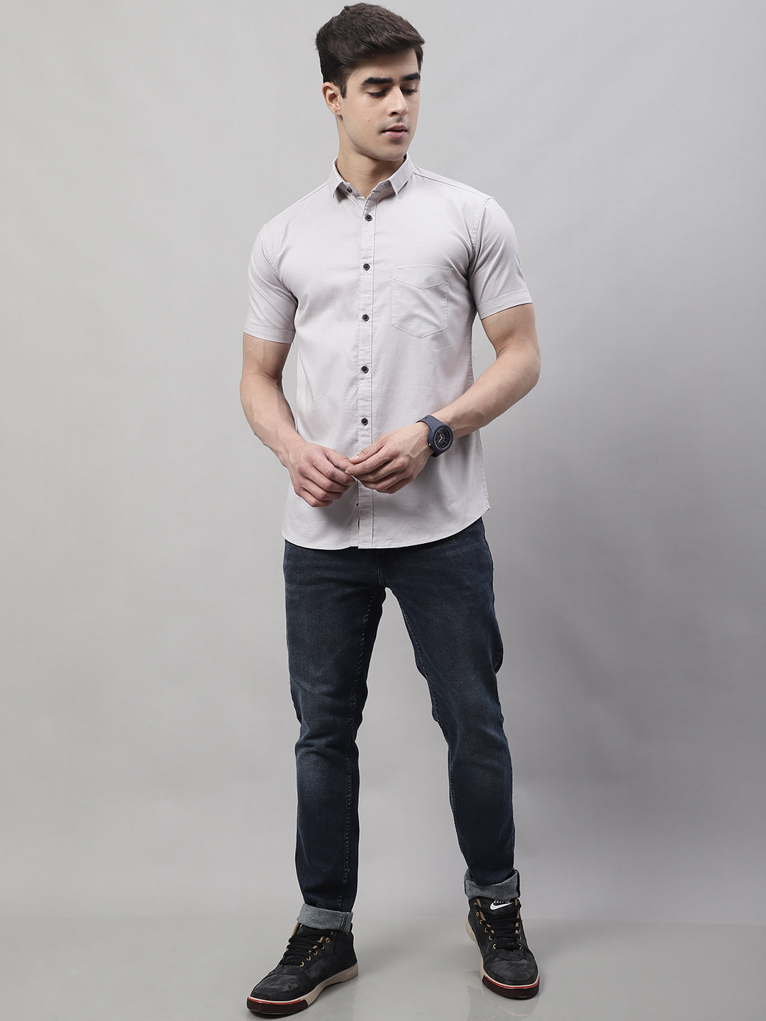 Unique and Fashionable Pure Cotton Half shirt - Light Grey