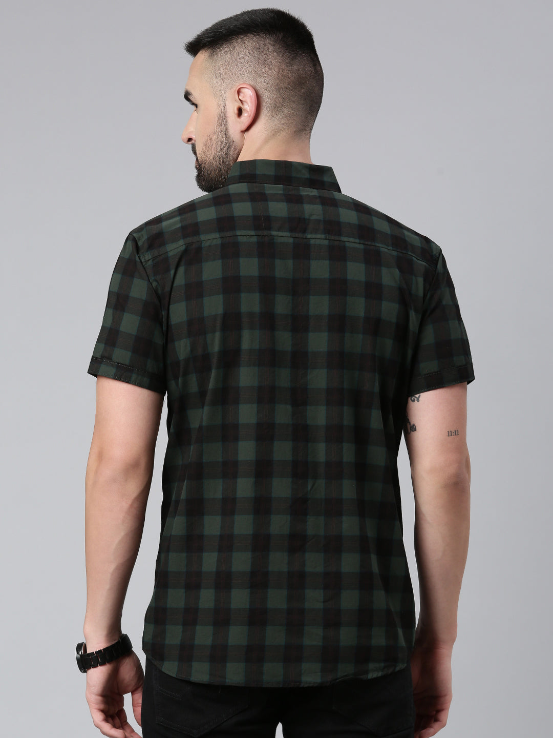 Half Sleeve Men's Casual Checkered Shirt - Bottle Green