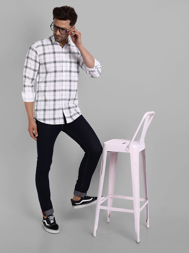 Classic Checkmate Pure Cotton Checkered Shirt - White