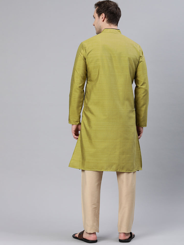 Majestic Man Regular Woven Design Fancy Long Kurta - Green