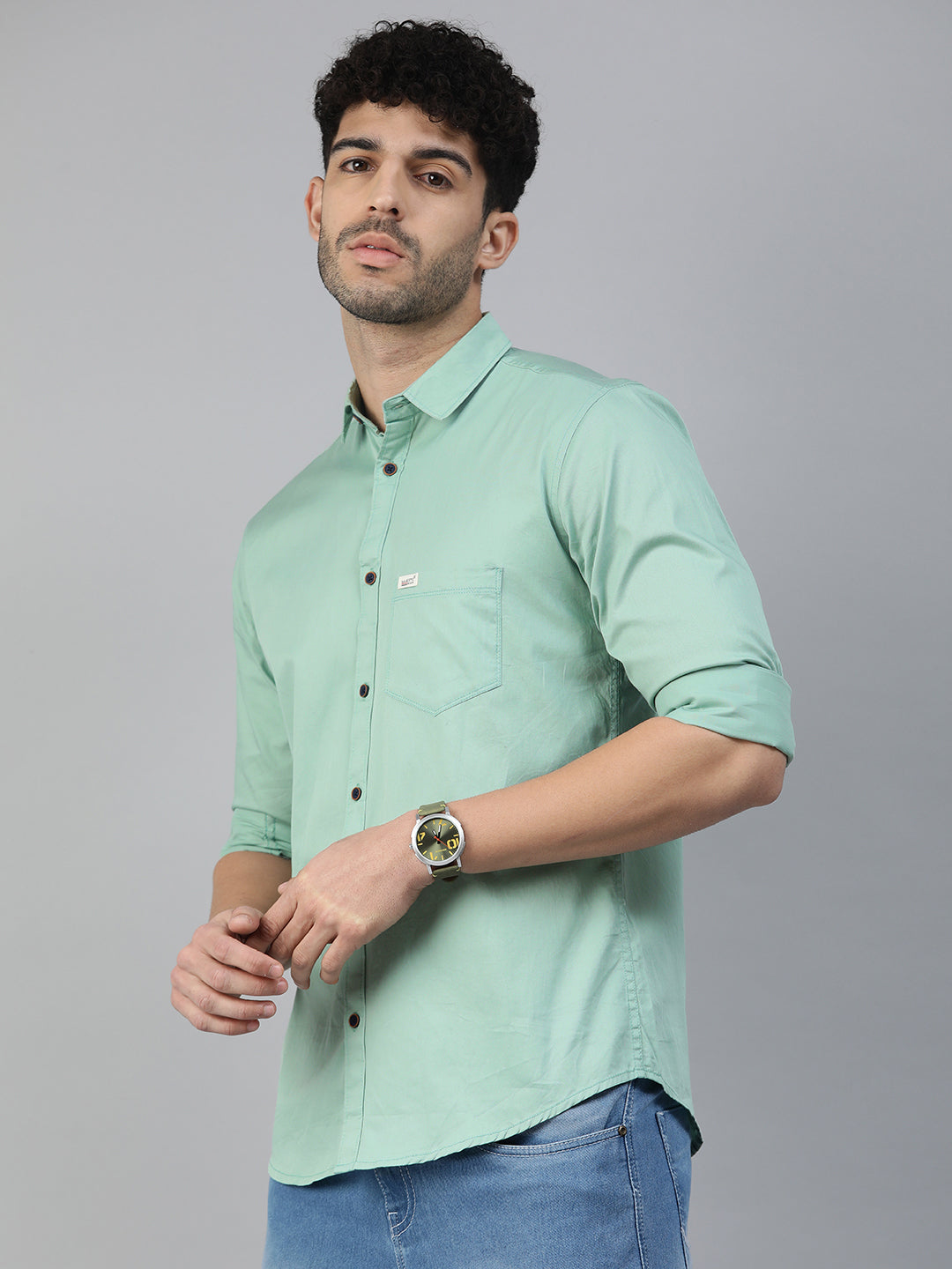 Majestic Man Comfort Slim Fit Solid Cotton Casual Shirt - Sea Green
