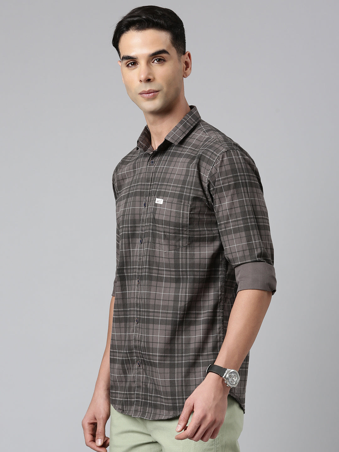 Majestic Man Checkered Slim fit Casual Cotton Shirt - Grey