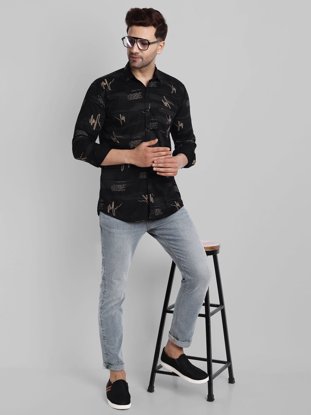 Majestic Man Pure Cotton Printed Shirt - Black