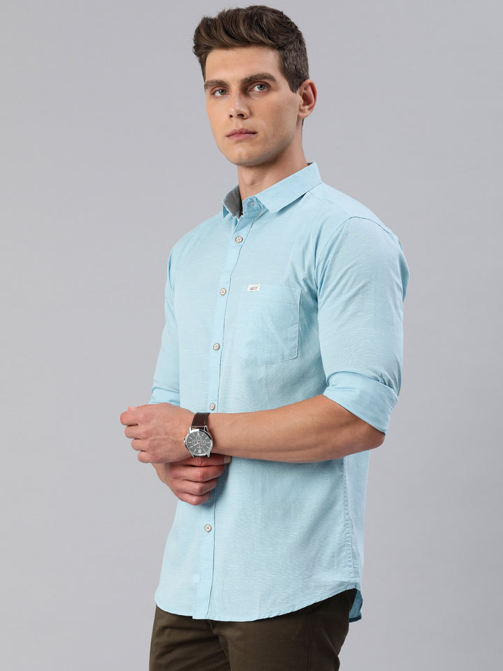Pure Cotton Casual Men's Shirt - Light Blue