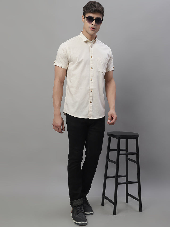 Kicky Pure Cotton Half sleeves Solid Shirt - Cream