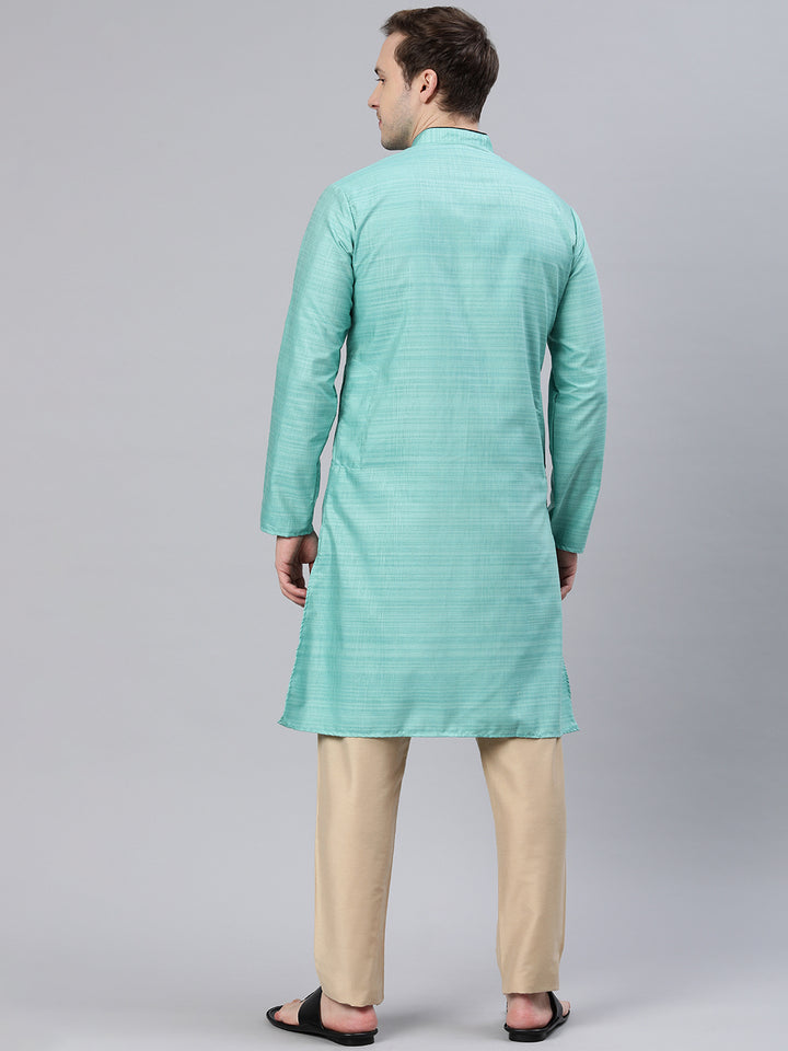 Majestic Man Regular Woven Design Fancy Long Kurta - Rama