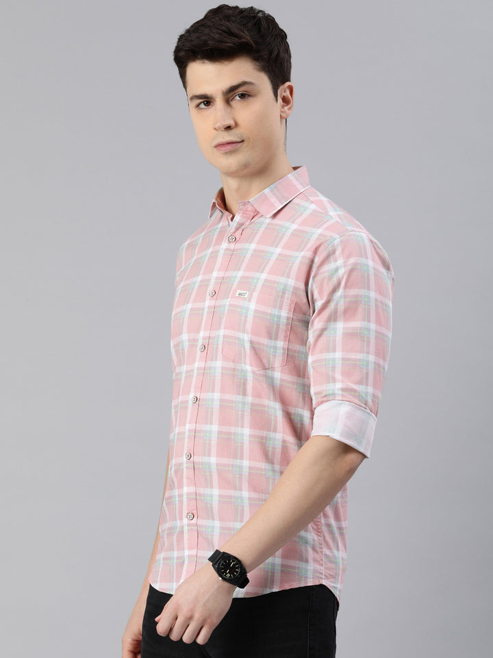 Majestic Man Checkered Slim fit Cotton Casual Shirt - Pink