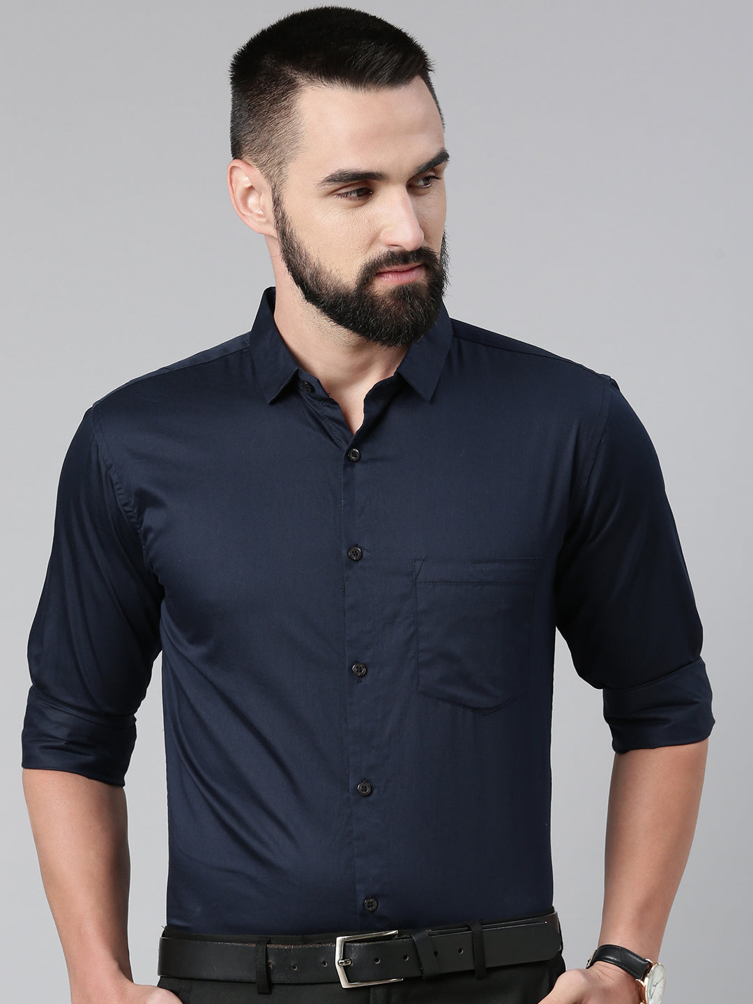 Paramount Pure Cotton Solid Shirt - Navy Blue