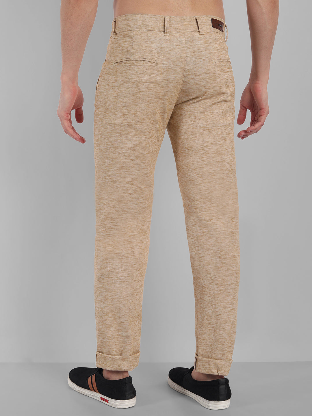 Majestic Man Regular Fit Pattern Finish Cotton Casual Solid Chinos Trouser - Beige