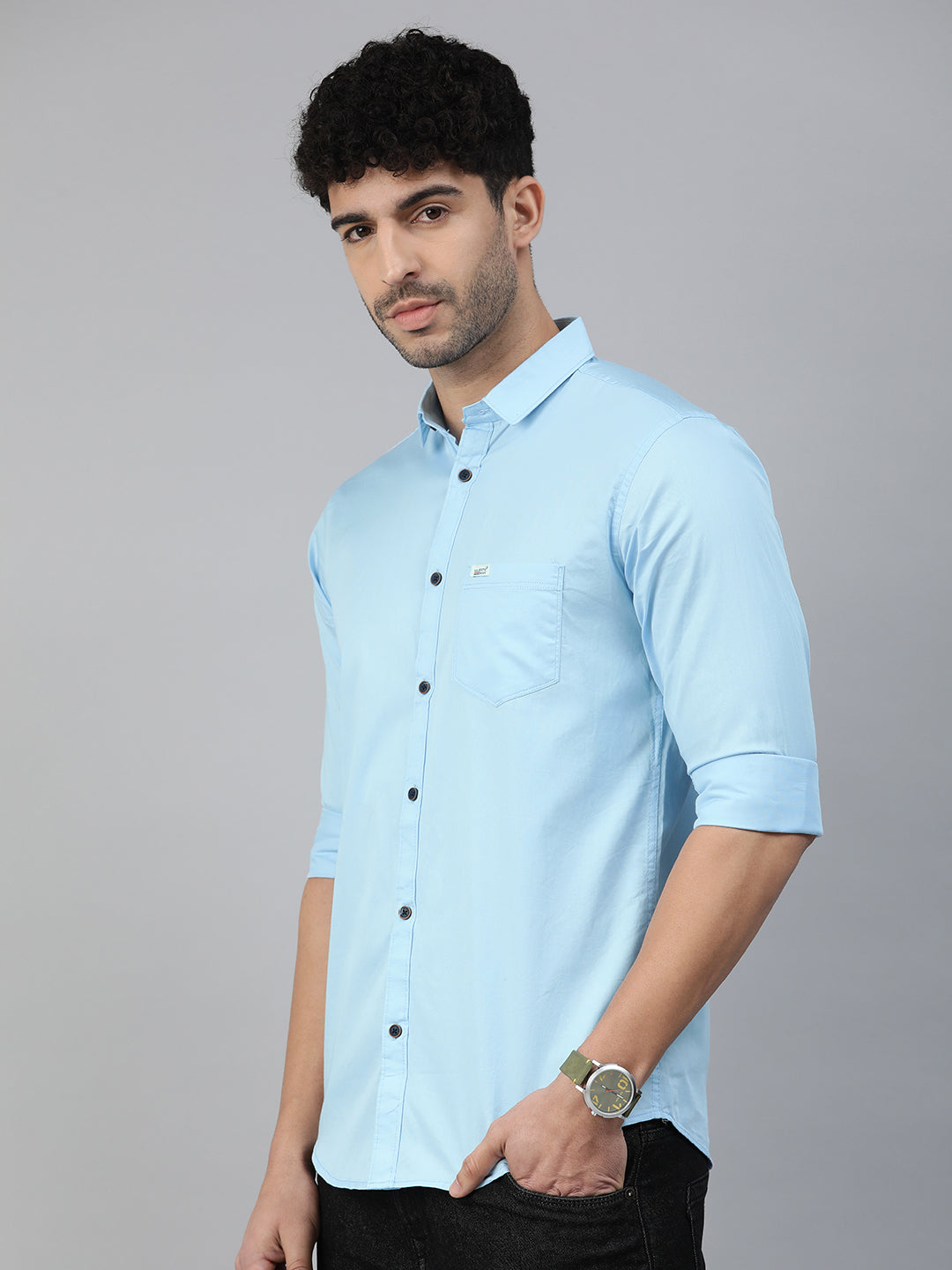 Majestic Man Comfort Slim Fit Solid Cotton Casual Shirt - Sky Blue