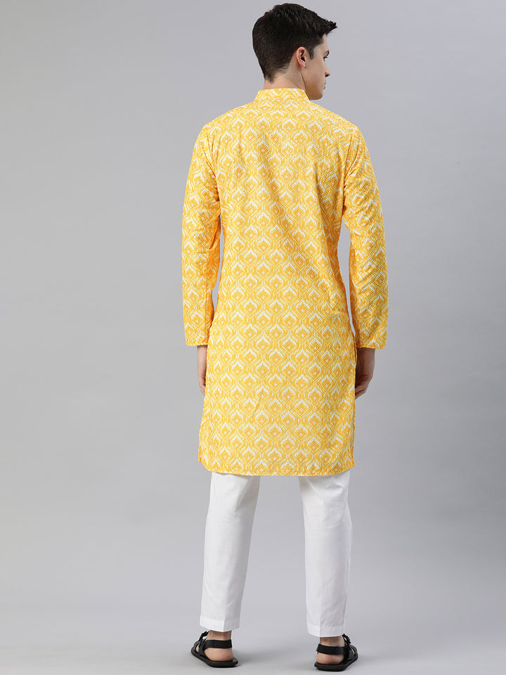 Embroidered Long Kurtas for Every Occasion-Yellow