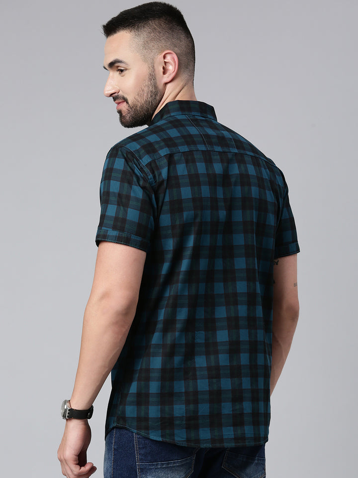 Half Sleeve Men's Casual Checkered Shirt - Blue